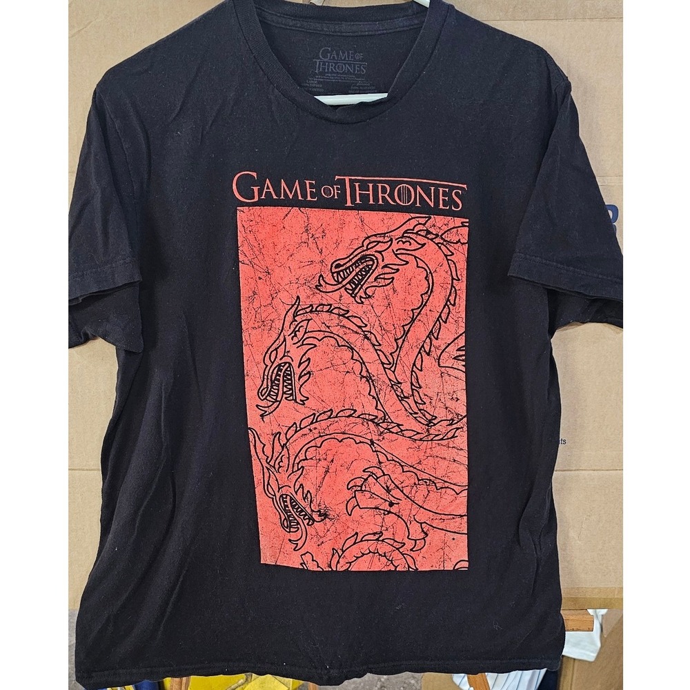 Game of Thrones Mens Large Black House Targaryen Dragon Graphic T-Shirt HBO